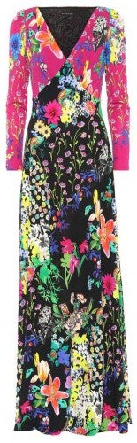 Color-Contrast V-Neck Floral Printed Maxi Dress
