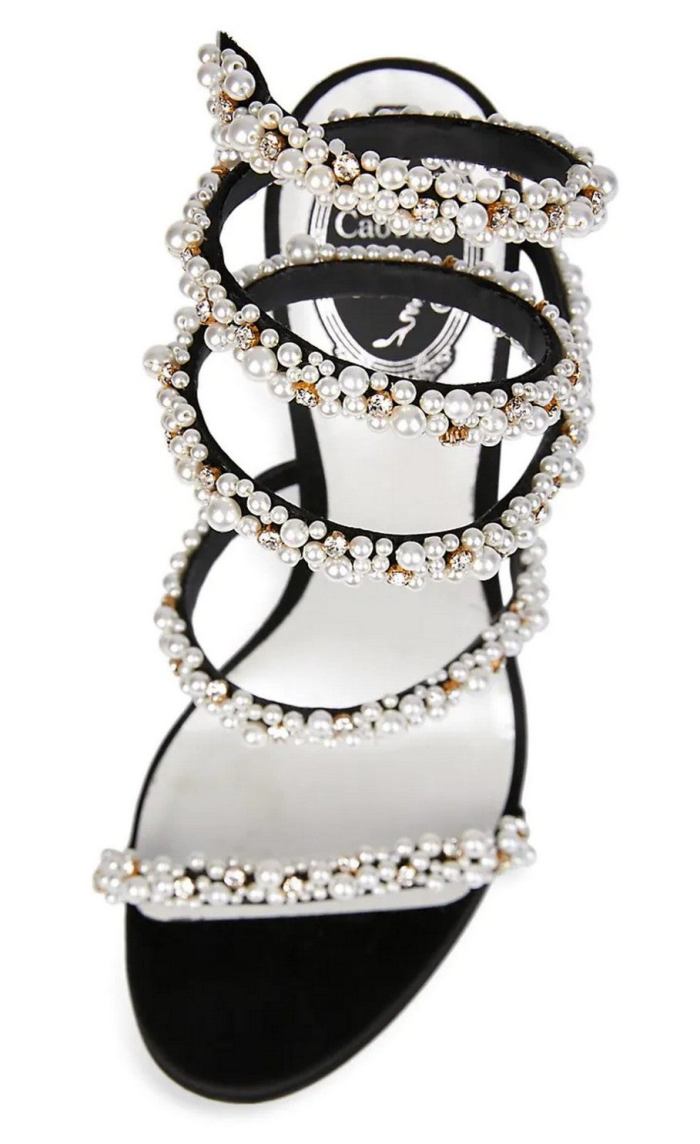 'Cleo' Ankle-Wrap Faux Pearl-Embellished Sandals