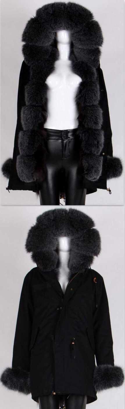 Army Parka Military Parka Coat with Fox Fur-Black | DESIGNER INSPIRED FASHIONS