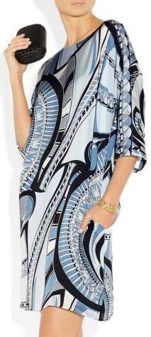 Abstract Printed Jersey Silk Tunic Dress in Blue DESIGNER INSPIRED FASHIONS