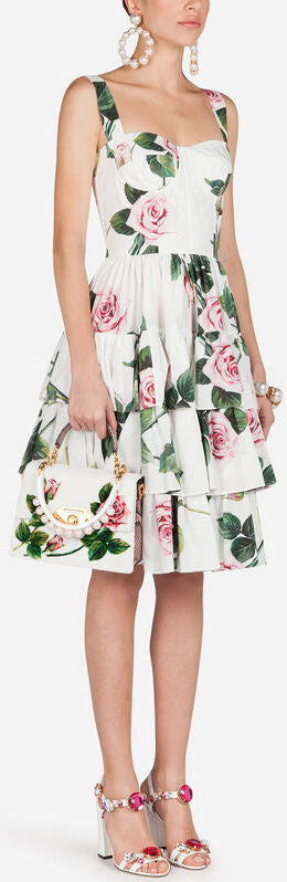 Tropical Rose Print Poplin Midi Dress DESIGNER INSPIRED FASHIONS