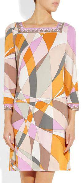 Geometric Print Square-Neck Jersey Silk Mini Dress-Multi Color DESIGNER INSPIRED FASHIONS