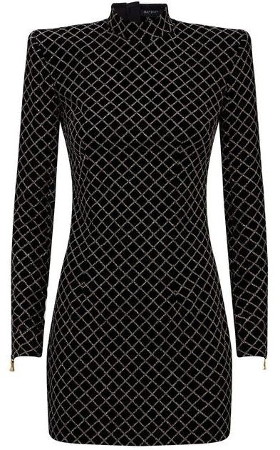 Black Velvet Glitter Grid Dress DESIGNER INSPIRED FASHIONS