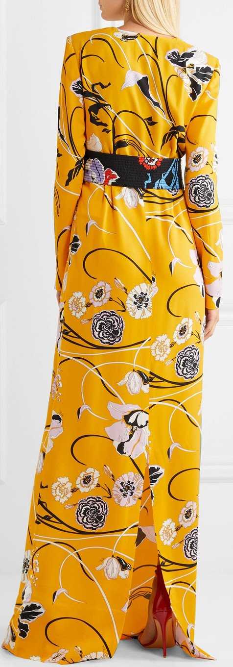 Belted Floral-Print Crepe Gown DESIGNER INSPIRED FASHIONS