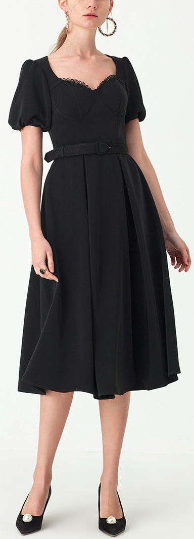 Black Bustier A-Line Belted Midi Dress DESIGNER INSPIRED FASHIONS
