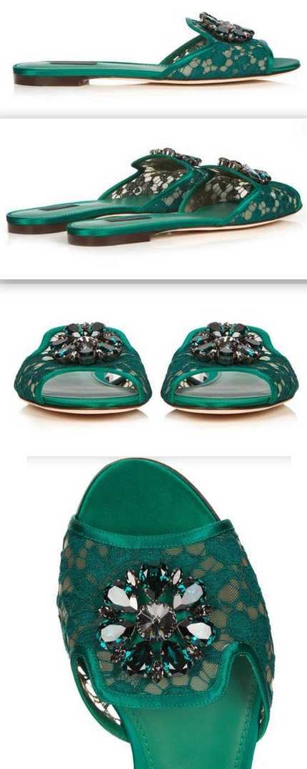 Bianca Embellished Flat Sandals, Green