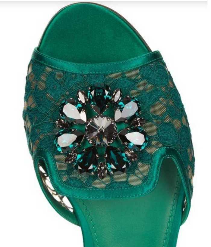 Lace Embellished Flat Sandals, , Green DESIGNER INSPIRED FASHIONS
