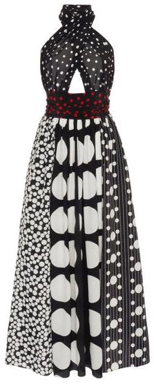 Black and White Patchwork Printed Chiffon Midi Halter Dress Inspired Fashions Boutique