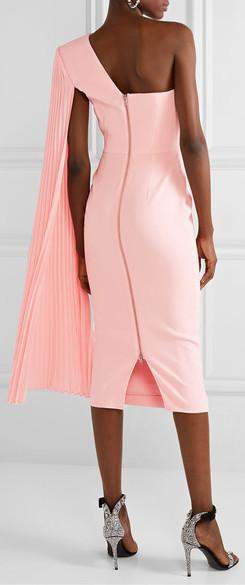 'Lorin' One-Shoulder Crepe Midi Dress, Pink DESIGNER INSPIRED FASHIONS