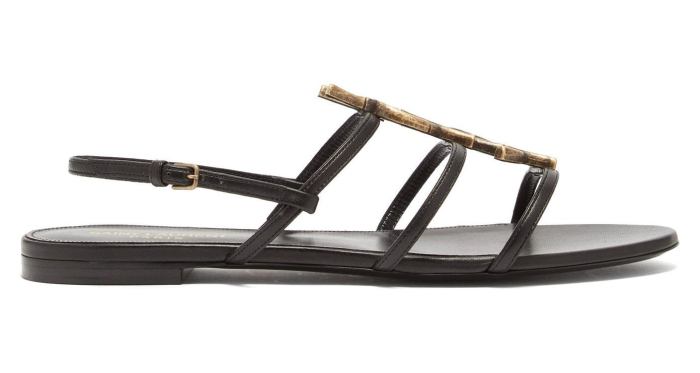 'Cassandra' Bamboo Monogram Leather Flat Sandals