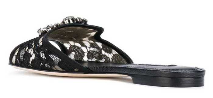 Lace Embellished Flat Sandals, Black DESIGNER INSPIRED FASHIONS