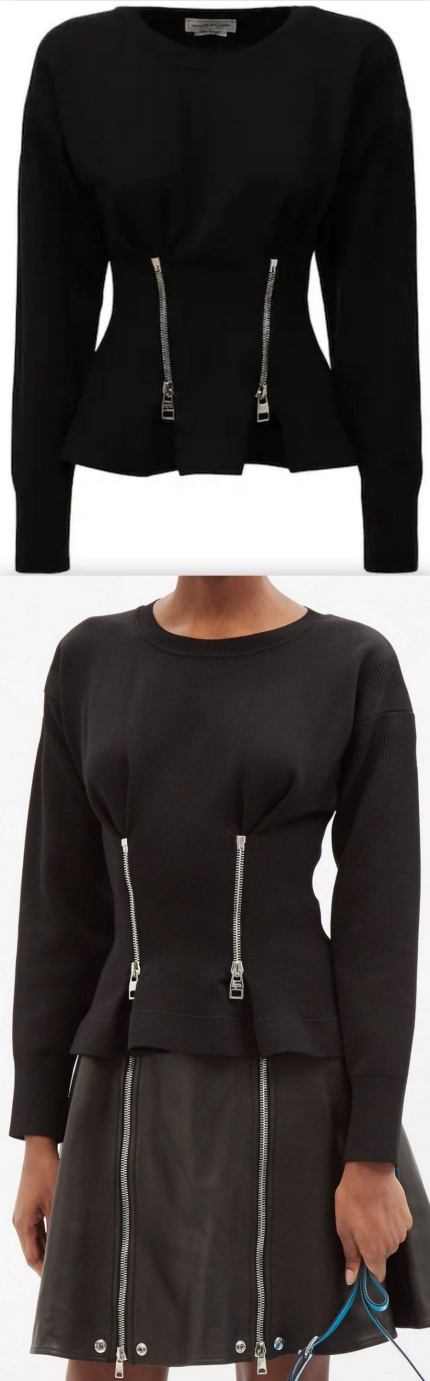 Black Zipper Wool Knit Crewneck Sweater Inspired Fashions Boutique