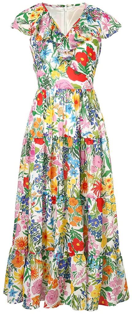 Multi Floral Print Midi Dress
