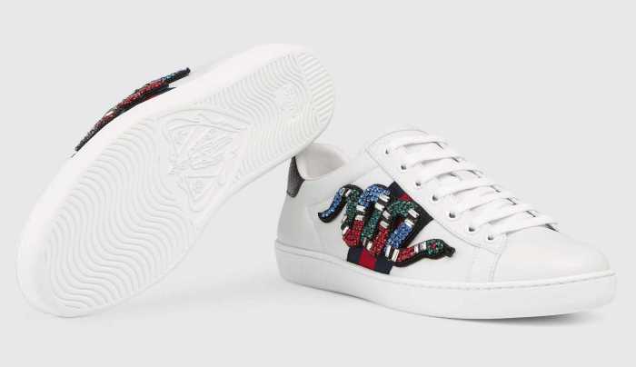 Ace Embroidered Low-Top Snake-Embellished Sneakers