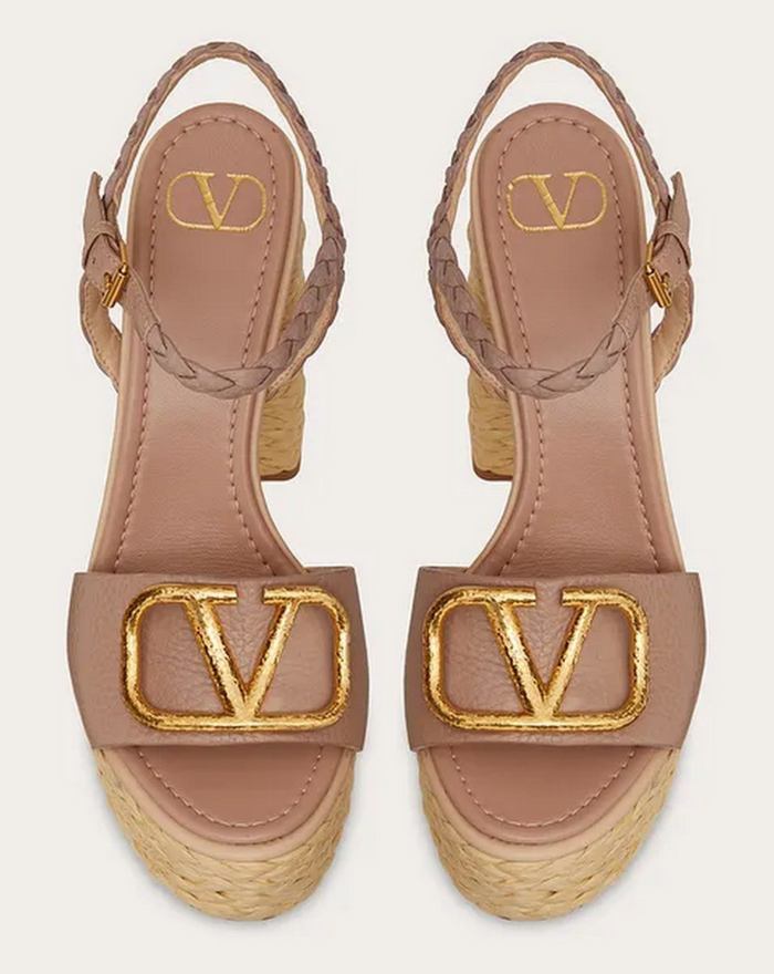 'VLOGO' Leather and Raffia Woven Sandals