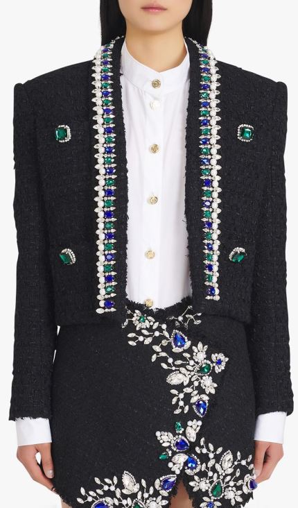 Black and Multicolor Tweed Spencer Jacket with Jewel Embroideries Inspired Fashions Boutique
