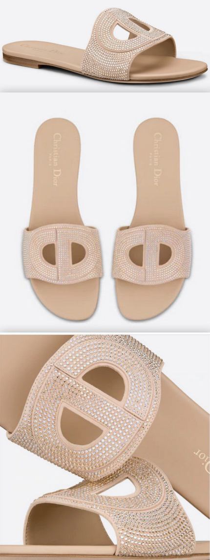'D-Club' Strass Mule Slides, Nude