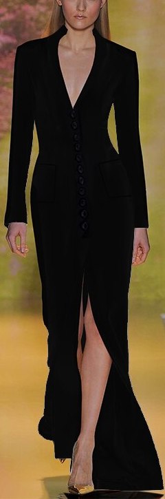 Black Long Button V-Neck Dress
