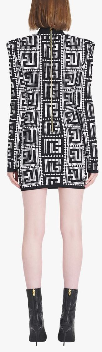 Black and White Short Dress with Mosaic Monogram Inspired Fashions Boutique