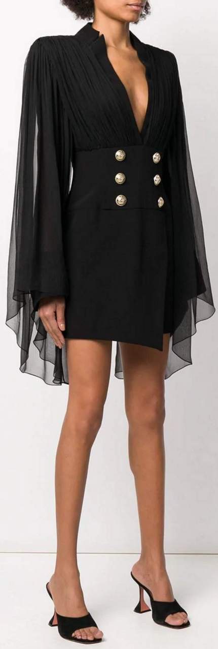 Black Sheer Sleeved Blazer Dress