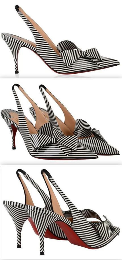'Clare Nodo' Striped Side-Bow Red Sole Slingback Pumps