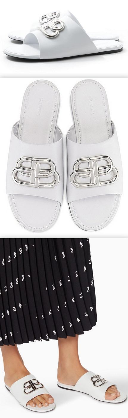 'BB' Oval Mule Sandals, White