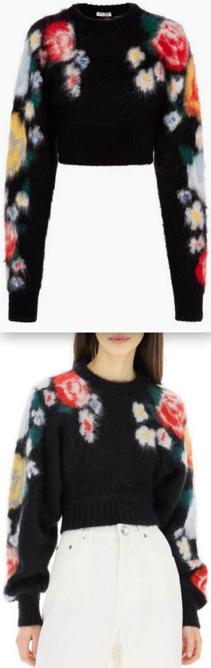 Floral Mohair Crewneck Sweater