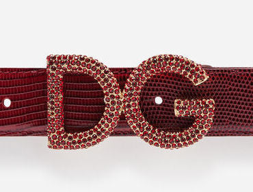Belt in Iguana Print Calfskin, Red | DESIGNER INSPIRED FASHIONS