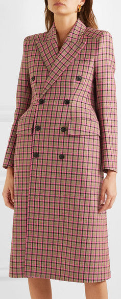 Hourglass Double-Breasted Checked Wool Coat | DESIGNER INSPIRED FASHIONS
