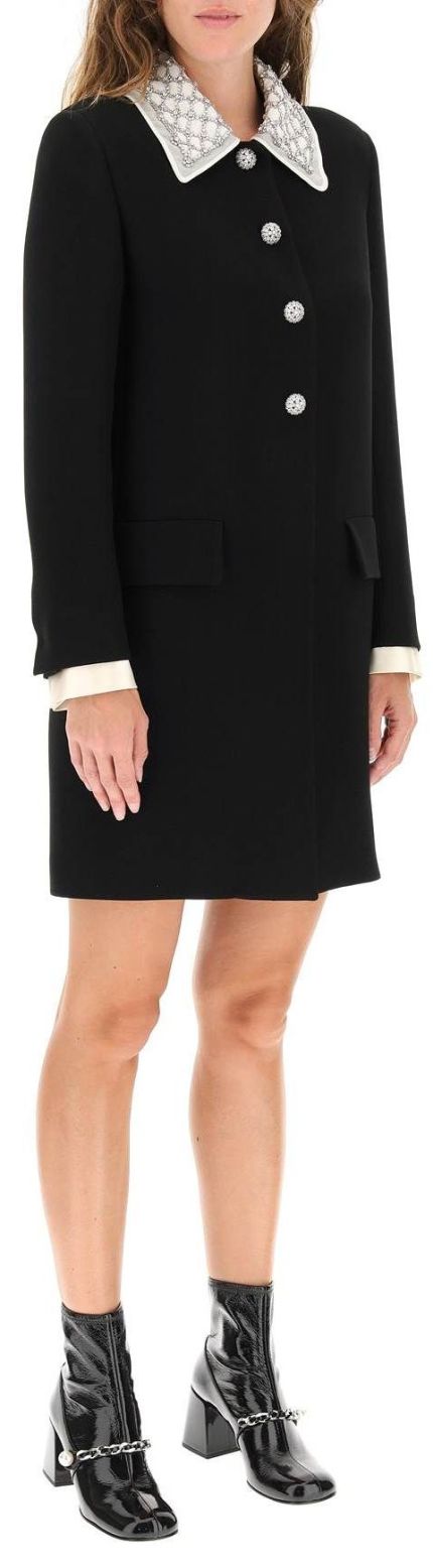 Embellished-Collar Single-Breasted Overcoat