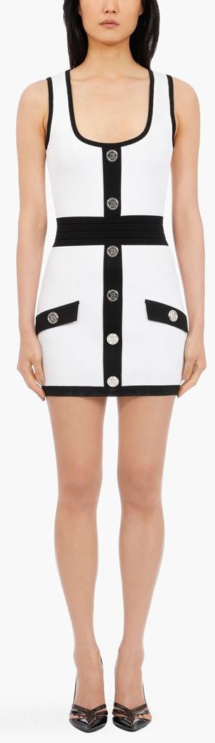 Short White & Black Dress with Embossed Buttons