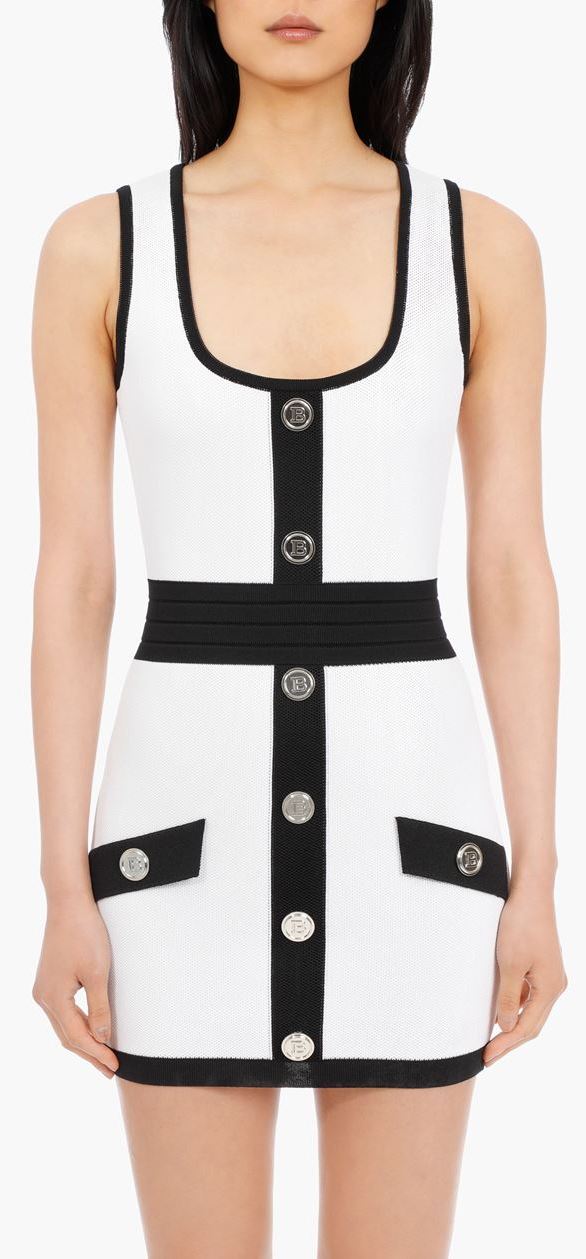 Short White & Black Dress with Embossed Buttons DESIGNER INSPIRED FASHIONS