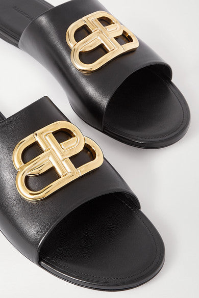 'BB' Oval Mule Sandals, Black