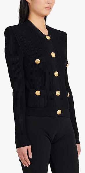 Cropped “Gitane” Knit Cardigan with Gold-Tone Buttons, Black Inspired Fashions Boutique