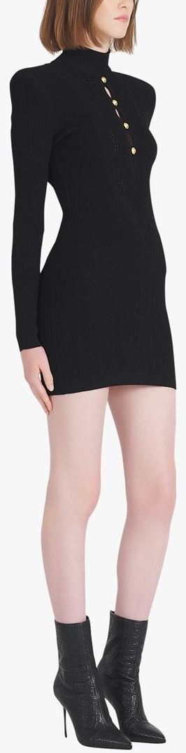 Bib-Front Short Knit Dress, Black Inspired Fashions Boutique