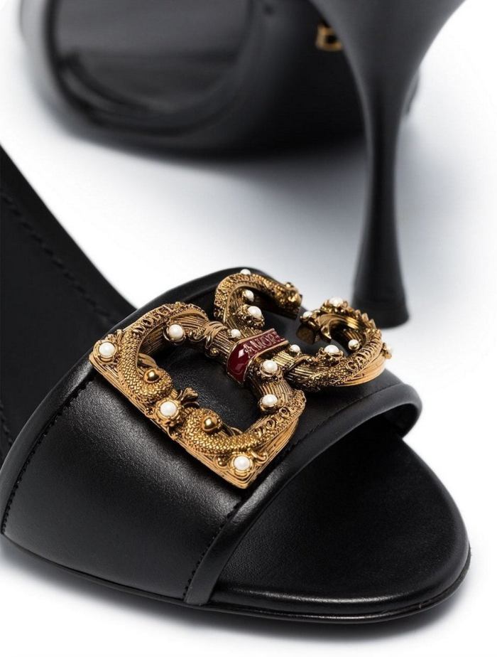 'Amore' Logo Pearl Leather Sandals, Black