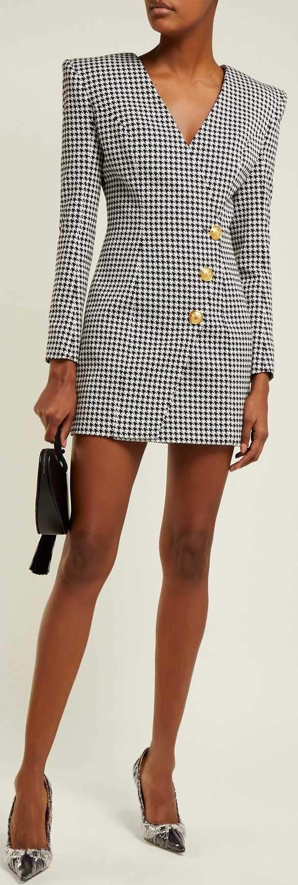 Houndstooth Buttoned Mini Dress | DESIGNER INSPIRED FASHIONS