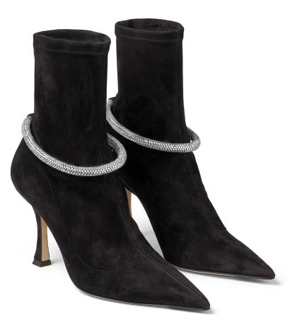 Black Suede Sock Boots with Crystal Embellishment Inspired Fashions Boutique