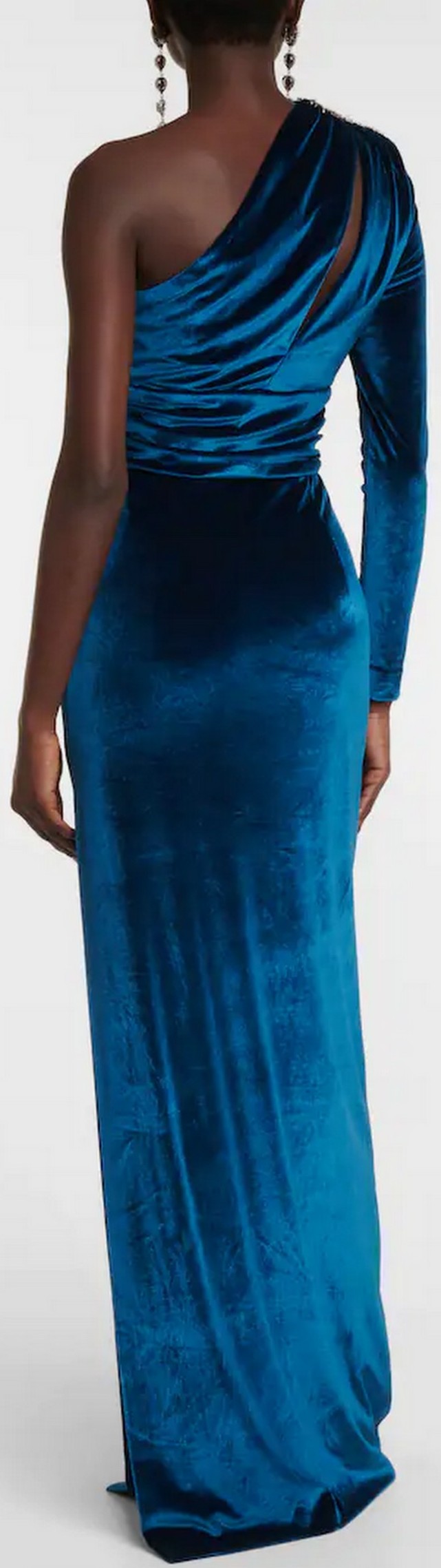 Blue One-Shoulder Velvet Gown Inspired Fashions Boutique