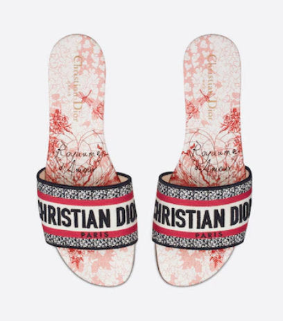 'D-Royaume D'Amour' Embroidered Cotton Dway Slides
