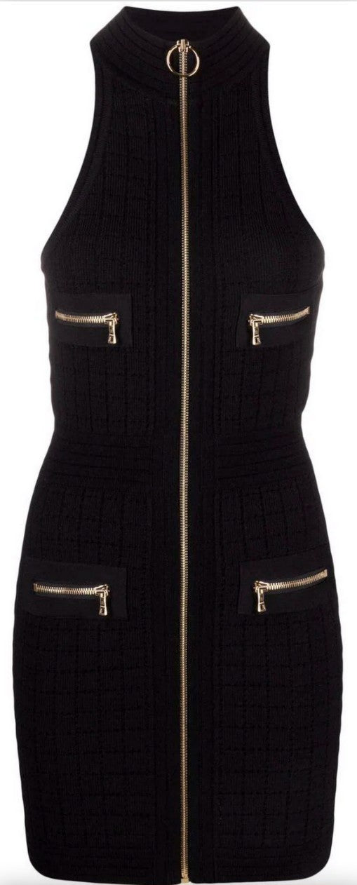 Square-Knit Sleeveless Zip-Front Mini Dress Inspired Fashions Boutique