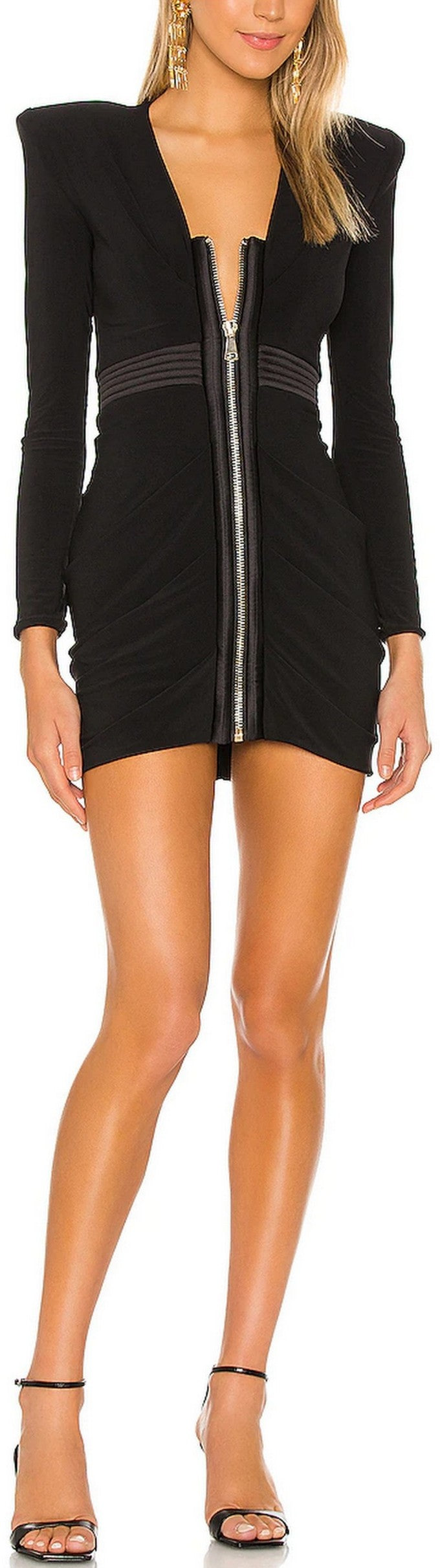Black Jersey Zip-Front Mini Dress