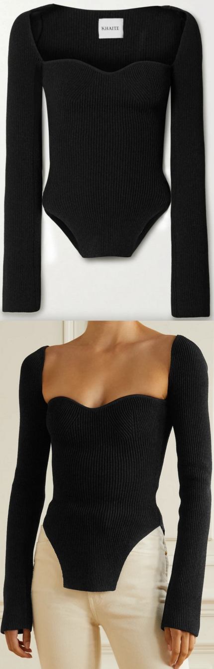 'Maddy' Ribbed Knit Sweater, Black