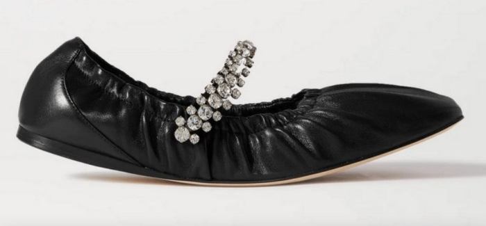 'Gai' Crystal-Embellished Leather Ballet Flats, Black