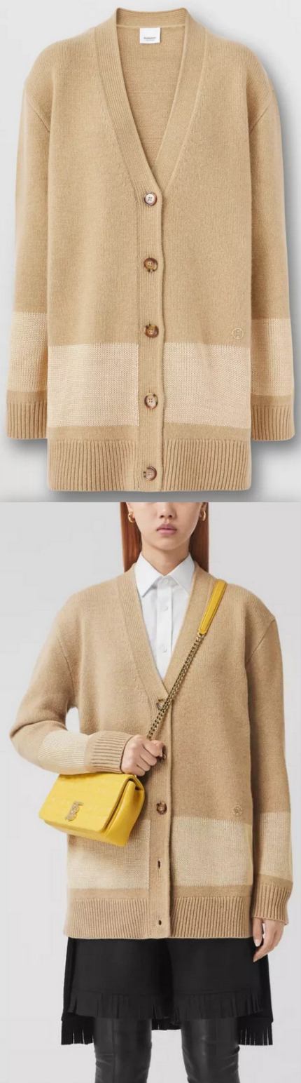 Monogram Motif Wool Blend Oversized Cardigan, Honey Melange