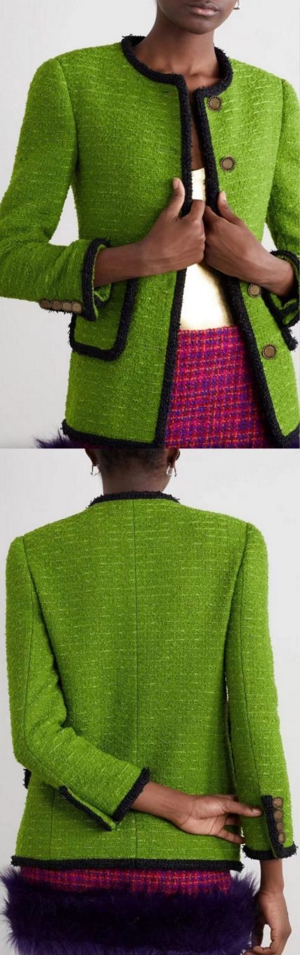 Bouclé Tweed Blazer, Green