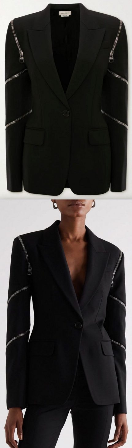 Black Zip-Detailed Blazer