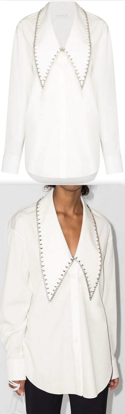 Crystal Trim Oversize Collar Poplin Shirt