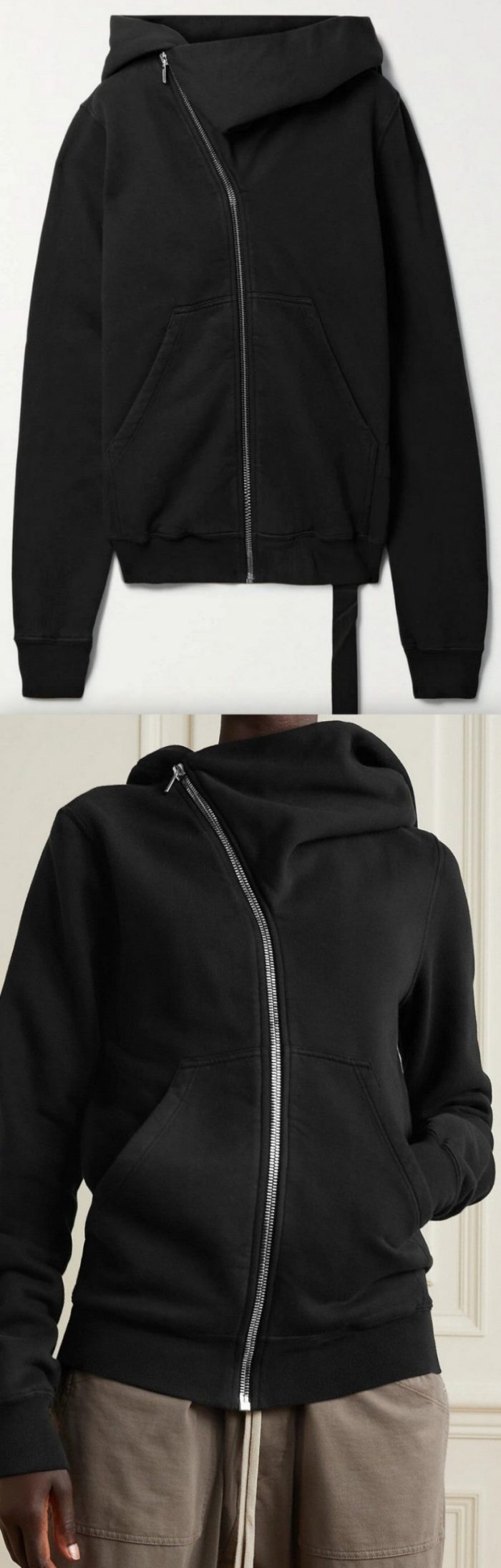 'Felpa' Asymmetric Cotton-Jersey Hoodie, Black