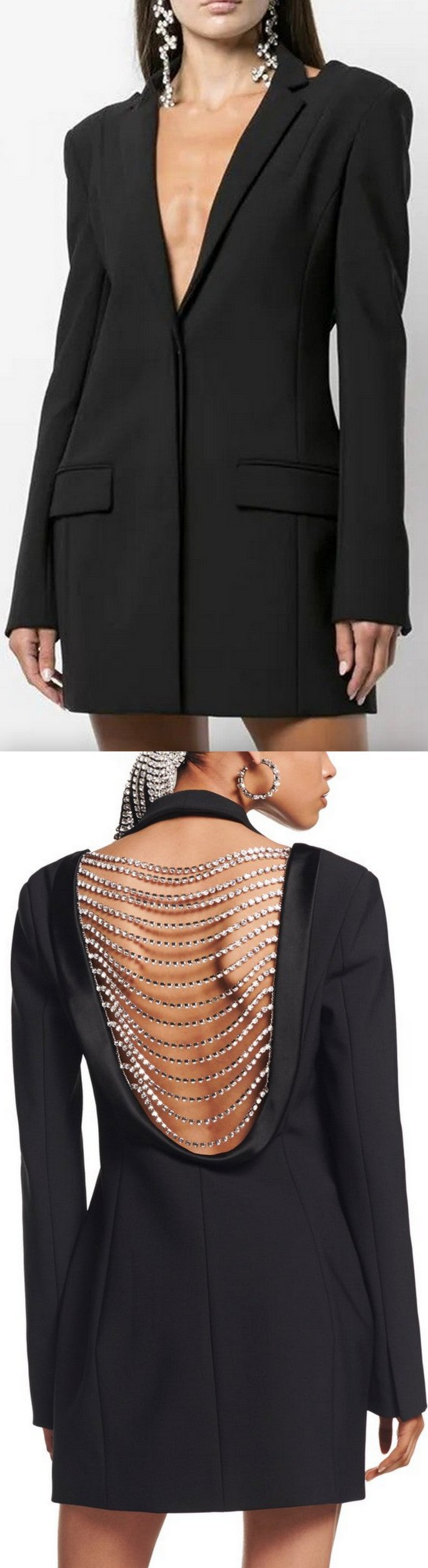Backless Draped Crystal Blazer Dress